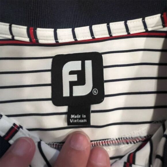FootJoy Men's XL Striped Polo Golf Shirt Blue/White/Red Short Sleeve - Picture 3 of 6